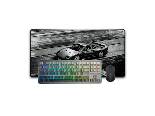 Juodas Žaidimų Rinkinys - Aula F87 Pro (Juoda) + Keychron M3 Bevielė (Juoda) + „LIT Mousepad” Ferrari F40