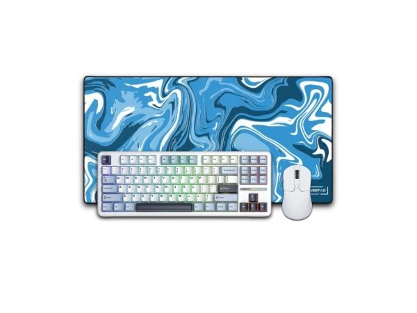 Blue Gaming Set - Aula F87 (Glacier Blue) + Keychron M3 Wireless (White) + „LIT Mousepad” Strata Liquid 5