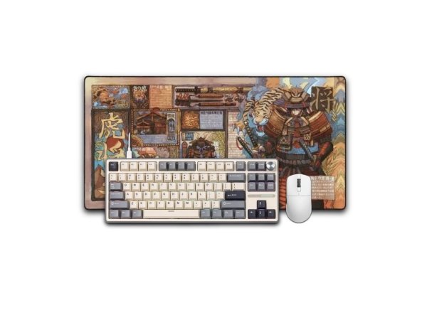 Red Gaming Set - Royal Kludge R87 Pro (White/Grey) + Keychron M3 Wireless (White) + „LIT Mousepad” Tokyo Taimuzu