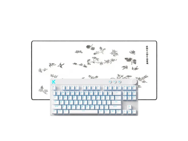 Baltas Žaidimų Rinkinys - MCHOSE Mix 87 Hall Effect + „LIT Mousepad” Yatsuo 1 by Taguchi Tomoki