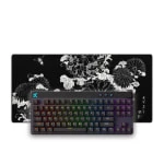 Juodas Žaidimų Rinkinys - MCHOSE Mix 87 Hall Effect + „LIT Mousepad” Chrysanthemums and Bee, by Hokusai