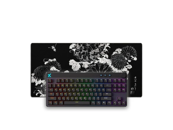 Juodas Žaidimų Rinkinys - MCHOSE Mix 87 Hall Effect + „LIT Mousepad” Chrysanthemums and Bee, by Hokusai