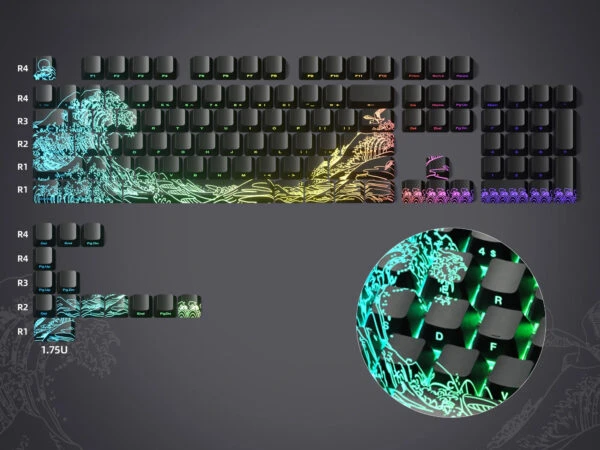 Klaviatūros keycaps'ai HZGAMER Great Wave (Juodi)