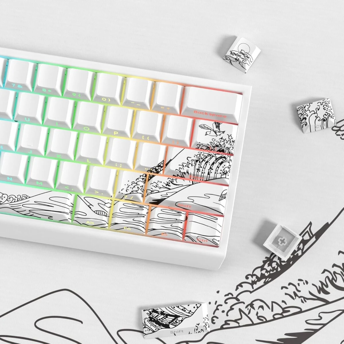 Klaviatūros keycaps'ai HZGAMER Great Wave (Balti) - Image 3
